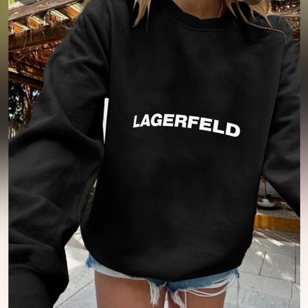 New Woman’s Black Crewneck Sweatshirt with White Logo Size XL